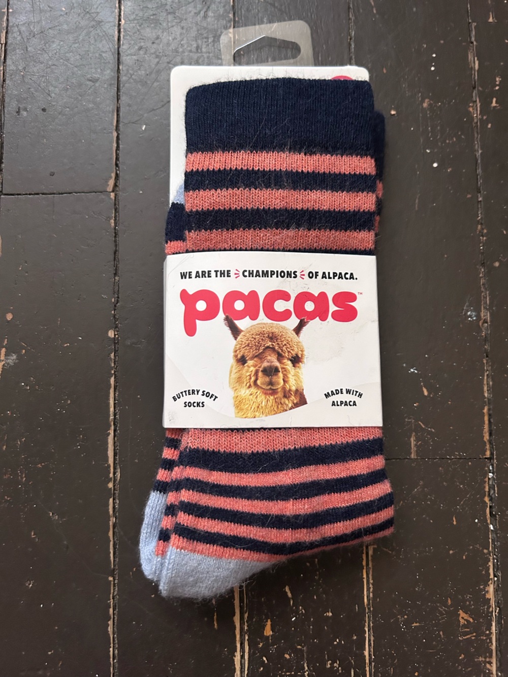 Pacas Coral and Navy Striped Alpaca Blend Socks